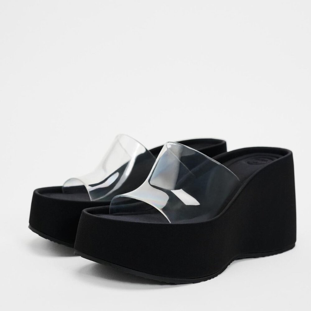 Zara VINYL WEDGE SANDALS